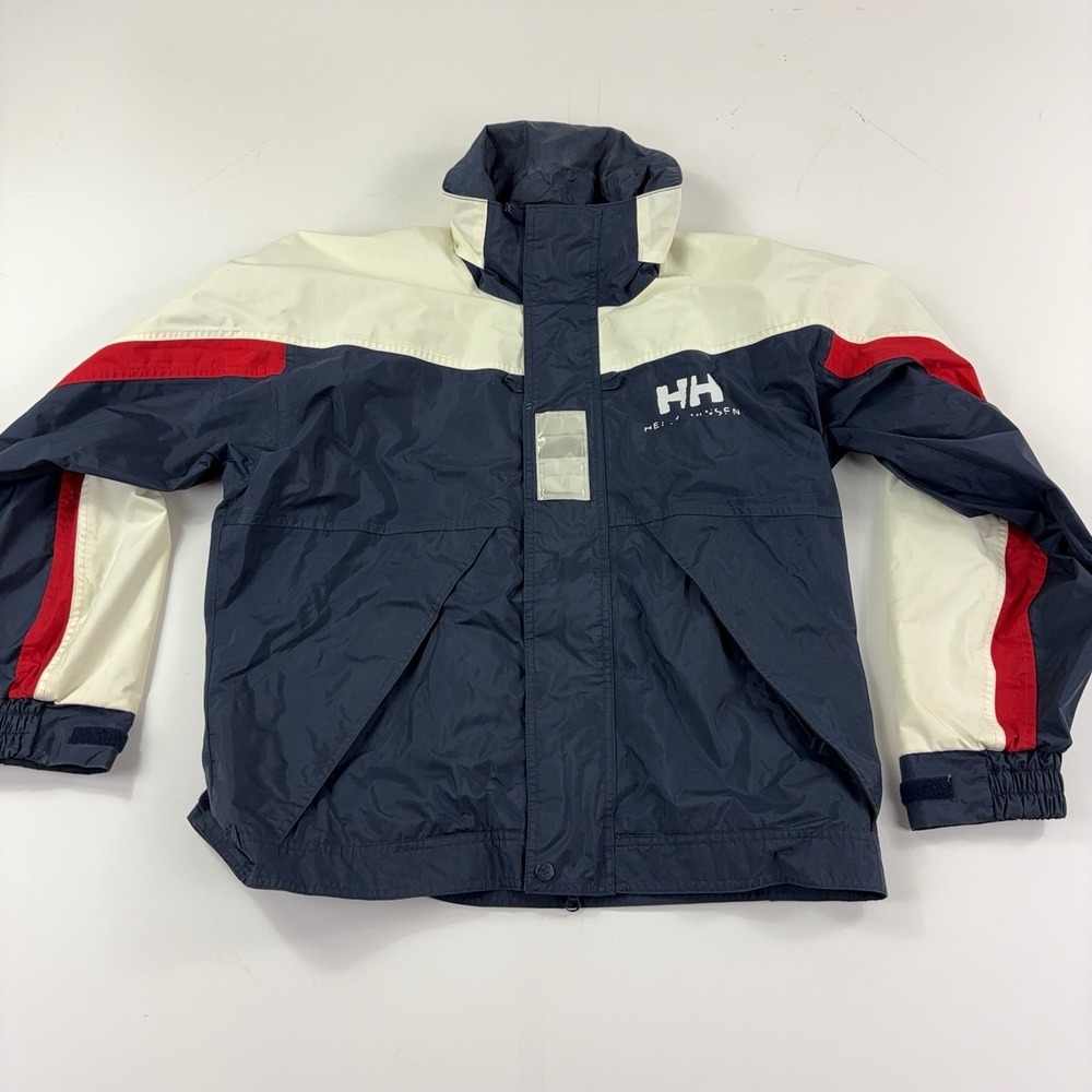 Helly Hansen Jacket Mens Medium Blue Red White Colorblock Windbreaker Sailing